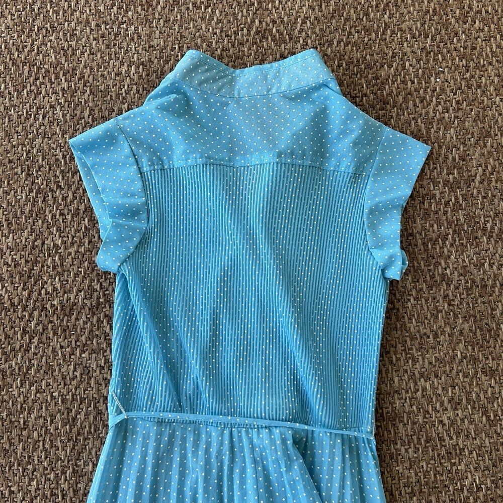 Vintage Blue Polka Dot Dress Woman’s Small Prairie Dress Sheer Country READ - Picture 8 of 8